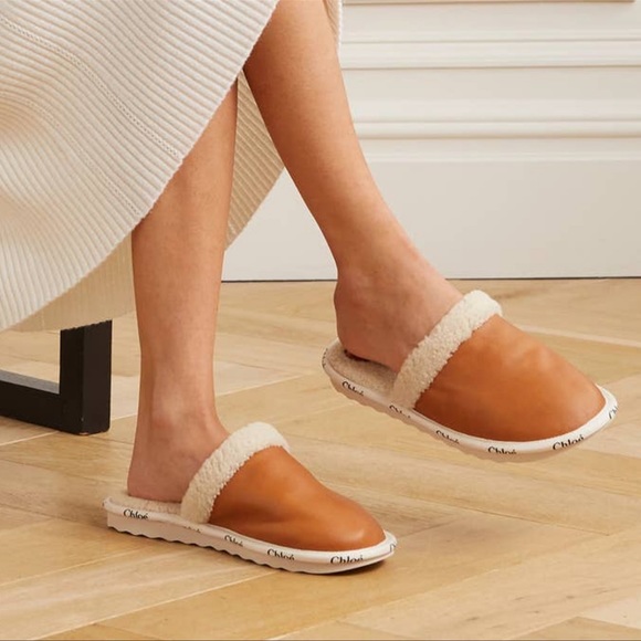 Chloe Shoes - NEW in box. Chloe woody leather shearling slipper shoes